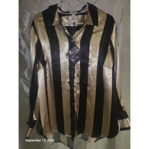 Ava & Viv Women's Long Sleeve Silky Pink/Black Button up Blouse XXL NWT